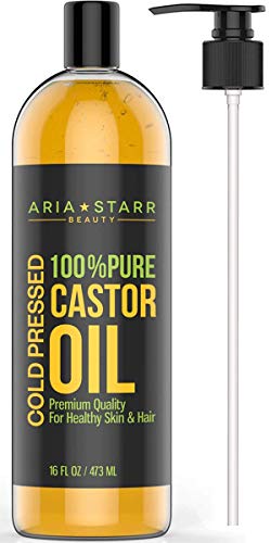 Aria Starr Castor Oil Cold Pressed - 16 FL OZ - BEST 100% Pure Hair Oil For Hair Growth, Face, Skin Moisturizer, Scalp, Thicker Eyebrows And Eyelashes - Beauty Fleet