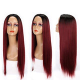Ombre Color Cosplay Wigs Wine Red Long Straight Wig Hair 100% Kanekalon Synthetic Heat Resistant Straight Wig for Women - Beauty Fleet