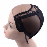 4X4 U Part Swiss Lace Wig Cap for Making Wigs with Adjustable Straps on the Back Glueless Hairnets(Black L) - Beauty Fleet