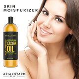 Aria Starr Castor Oil Cold Pressed - 16 FL OZ - BEST 100% Pure Hair Oil For Hair Growth, Face, Skin Moisturizer, Scalp, Thicker Eyebrows And Eyelashes - Beauty Fleet