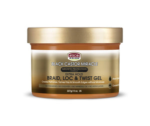 African Pride Black Castor Miracle Extra Hold Braid, Loc, Twist Gel - Tames Frizz & Edges, No Parabens, No Sulfates, No Mineral Oil, No Petrolatum, Contains Black Castor & Coconut Oil, 8 oz - Beauty Fleet