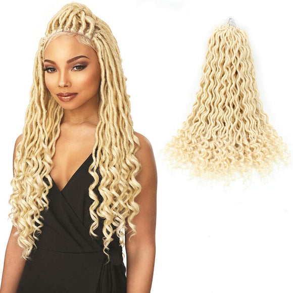Goddess Locs Crochet Hair Wavy Faux Locs with Curly Ends 100% Quality Kanekalon Fiber Synthetic Braiding Hair Extension (6Packs/Lot,20inch,613) - Beauty Fleet
