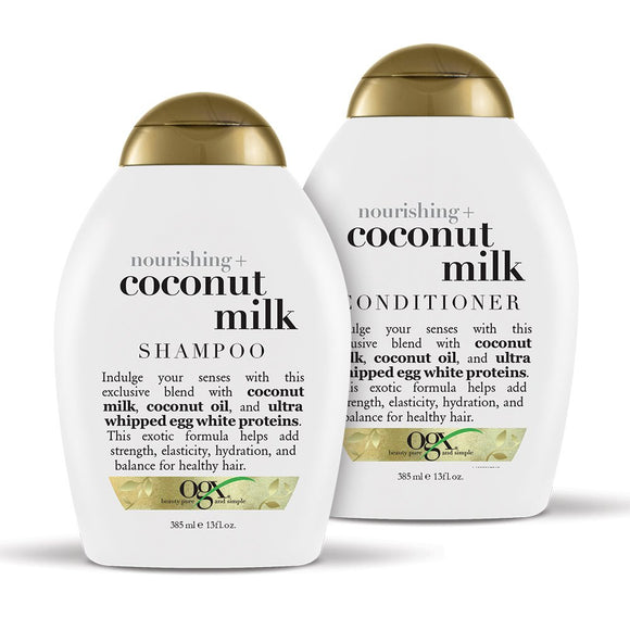 OGX Nourishing + Coconut Milk Shampoo & Conditioner Set, 13 Ounce (packaging may vary), White - Beauty Fleet