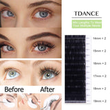 TDANCE Premium D Curl 0.18mm Thickness Semi Permanent Individual Eyelash Extensions Silk Volume Lashes Professional Salon Use Mixed 14-19mm Length In One Tray (D-0.18,14-19mm) - Beauty Fleet