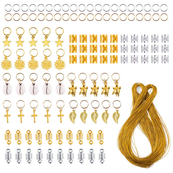 WXJ13 120 Pieces Hair Jewelry Rings Aluminum Hair Accessories Hair Rings and Cuffs Decorations Pendants with 100m Metallic Cord - Beauty Fleet