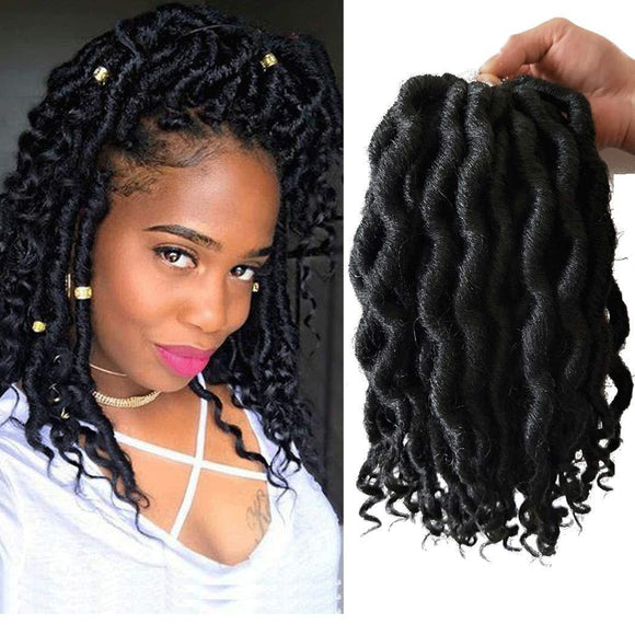 6 pack 12 inches Faux Locs crochet hair with Curly Ends 12 roots/pack Synthetic Hair Crochet Braids Goddess Fauxs Locs Color: 1b - Beauty Fleet