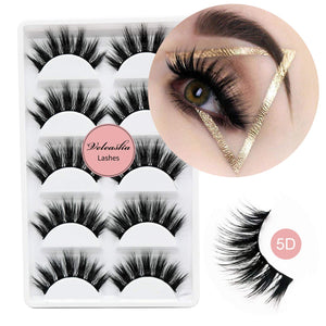 Veleasha 5D Faux Mink Lashes Handmade Luxurious Volume Fluffy Natural False Eyelashes 5 Pairs | Dubai - Beauty Fleet