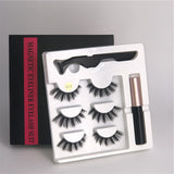 3 pairs of magnetic eyelashes + liquid eyeliner + tweezers, waterproof long lasting eyelash extension eyelash set - Beauty Fleet