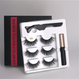 3 pairs of magnetic eyelashes + liquid eyeliner + tweezers, waterproof long lasting eyelash extension eyelash set - Beauty Fleet