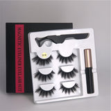 3 pairs of magnetic eyelashes + liquid eyeliner + tweezers, waterproof long lasting eyelash extension eyelash set - Beauty Fleet