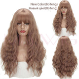 Long Wavy Wigs Synthetic Hair orange Brown Wigs with Bangs Heat Resistant Wig - Beauty Fleet