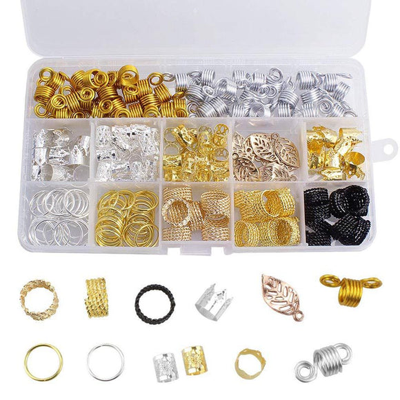 200 pcs/box Mix different Metal Leaves Ring Hair braid Beads Accessories with Storage Box - Beauty Fleet