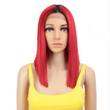 Synthetic Wig 14" Short Ombre Black Middle Part 6 Colors Straight Lace Front Synthetic Wigs For Women - Beauty Fleet