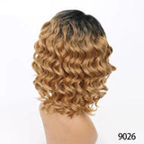 Black Ombre Blonde Color Afro Kinky Curly Wigs Synthetic African Fluffy Hair High Temperature Fiber - Beauty Fleet