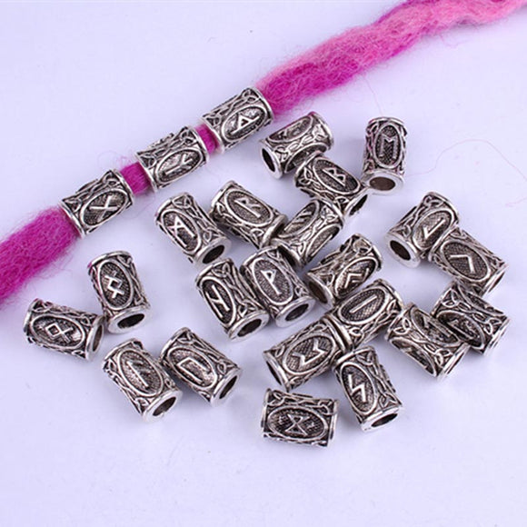 24pcs mix Silver Hair Braid Beads rings tube Viking Rune Pattern Design Hair Styling Accessories - Beauty Fleet