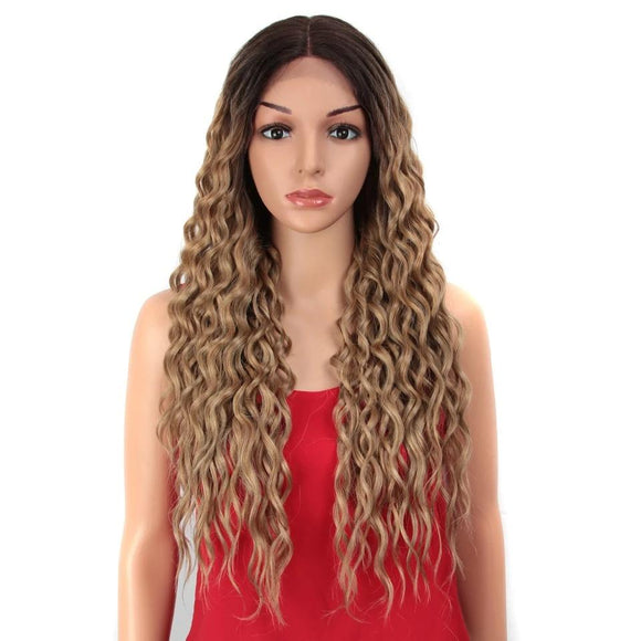 28 inch Hair Synthetic Lace Front Wigs Soft Loose Wave Hair Ombre Brown Pink Heat Resistant Hair - Beauty Fleet
