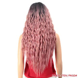 28 inch Hair Synthetic Lace Front Wigs Soft Loose Wave Hair Ombre Brown Pink Heat Resistant Hair - Beauty Fleet