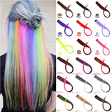 Long Straight color Hair Piece Synthetic Hair Extensions Clip In Highlight Rainbow Hair Streak Pink - Beauty Fleet