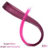 Long Straight color Hair Piece Synthetic Hair Extensions Clip In Highlight Rainbow Hair Streak Pink - Beauty Fleet