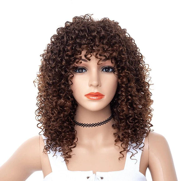 14inch Short Kinky Curly Synthetic Heat Resistant Wigs with Bangs - Beauty Fleet