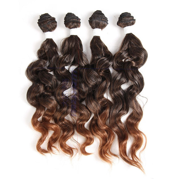 Natural Loose Wave Synthetic Hair Weave Bundles 4Pcs/Pack 16-18inch Ombre Brown High Temperature Fiber Hair Extensions - Beauty Fleet