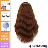 Long Wavy Wigs Synthetic Hair orange Brown Wigs with Bangs Heat Resistant Wig - Beauty Fleet