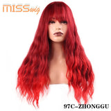 Long Wavy Wigs Synthetic Hair orange Brown Wigs with Bangs Heat Resistant Wig - Beauty Fleet