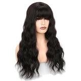 Long Wavy Wigs Synthetic Hair orange Brown Wigs with Bangs Heat Resistant Wig - Beauty Fleet