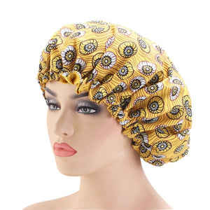 New Extra Large Sleep Cap African Print fabric Ankara hair bonnet Satin Lined sleep cap Night Sleep Hat Ladies kids Turban - Beauty Fleet