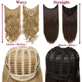 U-Part Synthetic Hair Extension Clips In one piece Wavy 3/4 Full Head Wig Long - Beauty Fleet