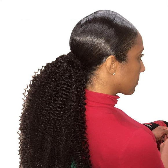 Kinky Curly Ponytail Clip In Extensions 10-30 Inch Brazilian Remy Human Hair Ponytail Natural Color - Beauty Fleet
