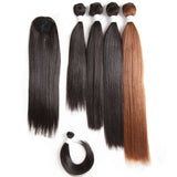 Yaki Straight Hair Bundles With Closure Synthetic Hair Weaves Extensions 4 Bundles/Pack 12-18inch - Beauty Fleet