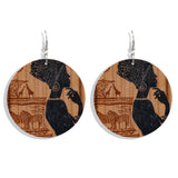 Vintage African Pattern Round Wooden Earrings For Women Painted English Letter Geometric Earrings - Beauty Fleet