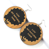 Vintage African Pattern Round Wooden Earrings For Women Painted English Letter Geometric Earrings - Beauty Fleet