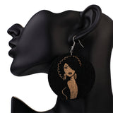 Vintage African Pattern Round Wooden Earrings For Women Painted English Letter Geometric Earrings - Beauty Fleet