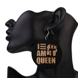 Vintage African Pattern Round Wooden Earrings For Women Painted English Letter Geometric Earrings - Beauty Fleet