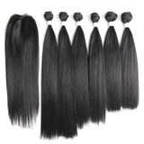 Synthetic Hair Bundles With Lace Closure 14-18inch 6 Bundle Yaki Straight Hair Weaving Extensions - Beauty Fleet