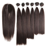 Synthetic Hair Bundles With Lace Closure 14-18inch 6 Bundle Yaki Straight Hair Weaving Extensions - Beauty Fleet