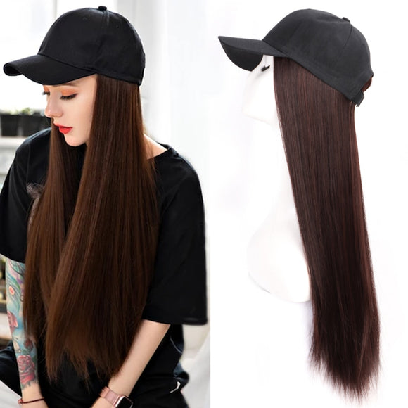 Long Synthetic Baseball Cap Wig Natural Black / Brown Naturally Connect Synthetic Hat Wig Adjustable - Beauty Fleet
