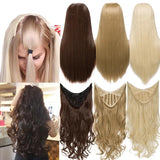 U-Part Synthetic Hair Extension Clips In one piece Wavy 3/4 Full Head Wig Long - Beauty Fleet