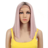 Synthetic Wig 14" Short Ombre Black Middle Part 6 Colors Straight Lace Front Synthetic Wigs For Women - Beauty Fleet