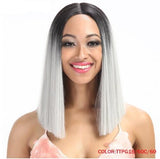 Synthetic Wig 14" Short Ombre Black Middle Part 6 Colors Straight Lace Front Synthetic Wigs For Women - Beauty Fleet