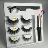 3 pairs of magnetic eyelashes + liquid eyeliner + tweezers, waterproof long lasting eyelash extension eyelash set - Beauty Fleet