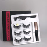 3 pairs of magnetic eyelashes + liquid eyeliner + tweezers, waterproof long lasting eyelash extension eyelash set - Beauty Fleet