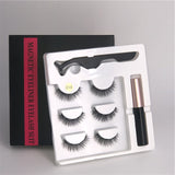 3 pairs of magnetic eyelashes + liquid eyeliner + tweezers, waterproof long lasting eyelash extension eyelash set - Beauty Fleet