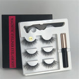 3 pairs of magnetic eyelashes + liquid eyeliner + tweezers, waterproof long lasting eyelash extension eyelash set - Beauty Fleet