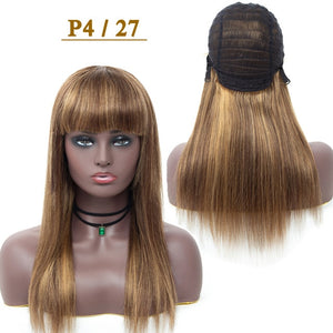 Colored Straight Human Hair Wig With Bangs Brazilian Human Hair Wig Non Remy - Beauty Fleet