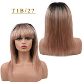 Colored Straight Human Hair Wig With Bangs Brazilian Human Hair Wig Non Remy - Beauty Fleet