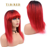 Colored Straight Human Hair Wig With Bangs Brazilian Human Hair Wig Non Remy - Beauty Fleet