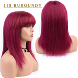 Colored Straight Human Hair Wig With Bangs Brazilian Human Hair Wig Non Remy - Beauty Fleet